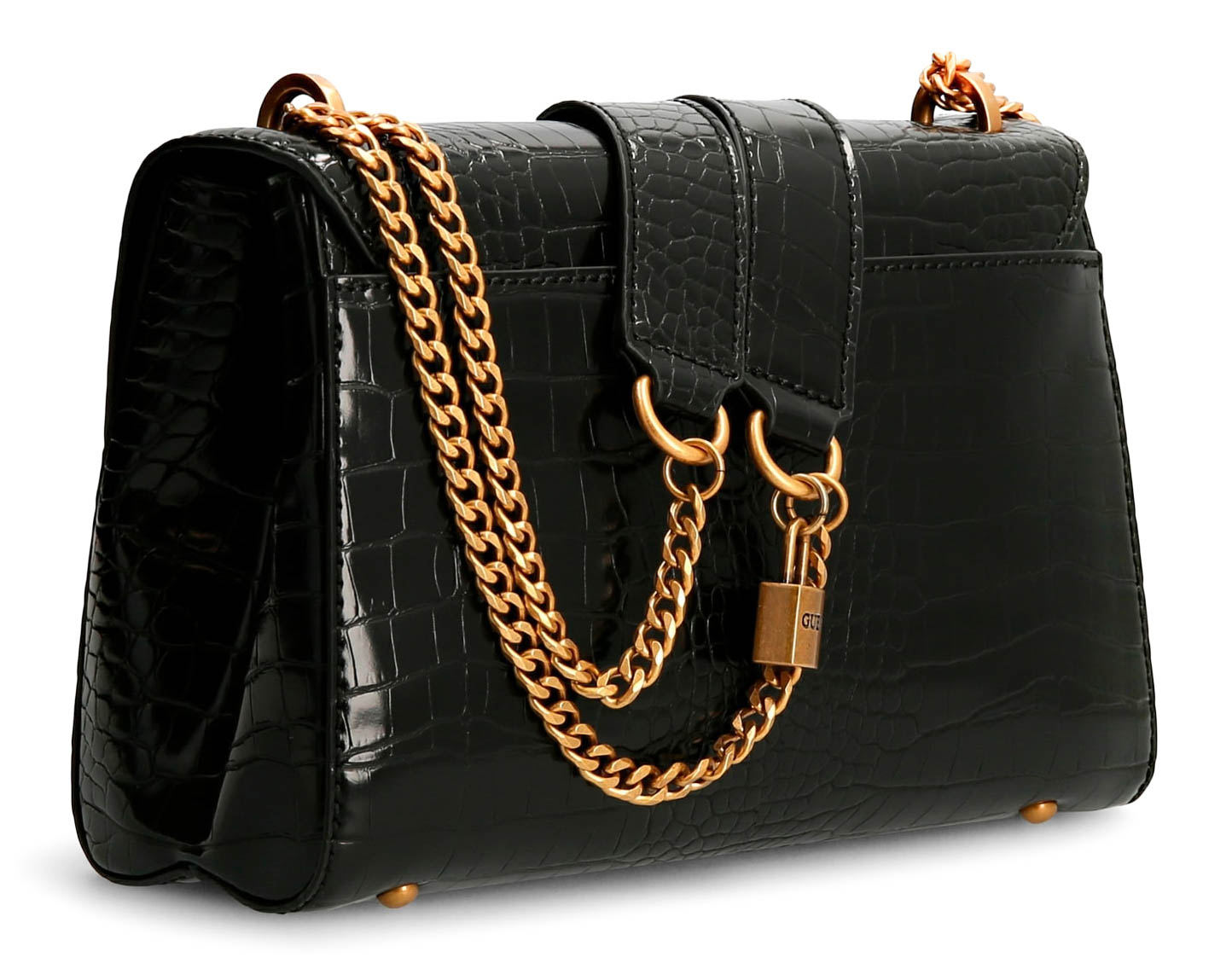 GUESS Katey Croc Maimie Flap Shoulder Bag Black Buy bags, purses