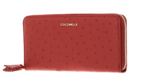 COCCINELLE Tassel Ostrich Zip Around Wallet Acero / Acero