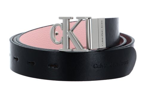 Calvin Klein CKJ Monogram Round Mono Plaque Belt W135 Black / Pink Blush