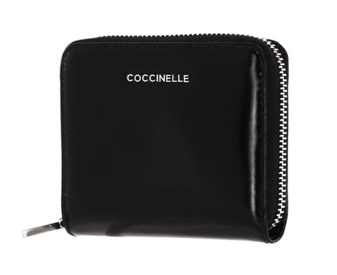 COCCINELLE Metallic Shiny Leather Zip Around Wallet Noir