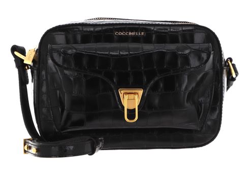 COCCINELLE Beat Croco Shiny Soft Crossover Bag Black