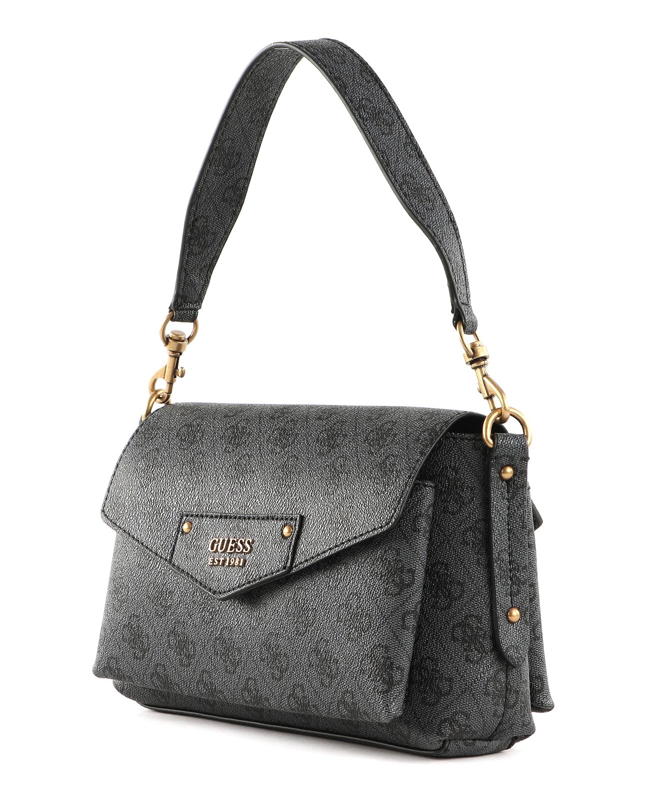 GUESS Eco Brenton Flap Shoulder Bag Coal Logo | Buy bags, purses ...