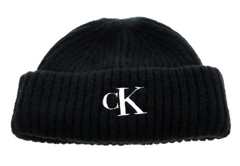 Calvin Klein CKJ Monogram Embroidery Short Beanie Black