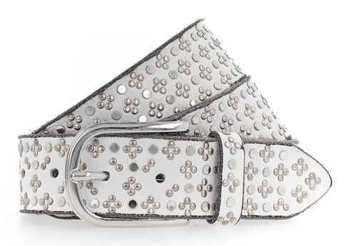 b.belt Tini Silver Leather Belt W75 White