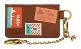 FOSSIL Ticket Card Case Keychain Brown Multi