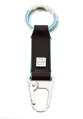 PIQUADRO Blue Square Two-Ring Keychain With Carabiner Hook Mogano