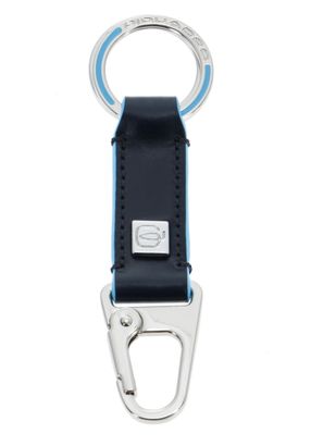 PIQUADRO Blue Square Two-Ring Keychain With Carabiner Hook Blu Notte