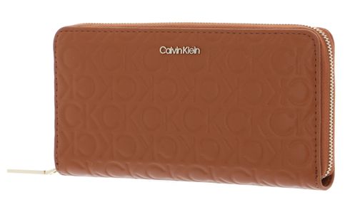 Calvin Klein CK Must Zip Around Wallet Embossed L Cognac