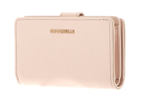 COCCINELLE Metallic Soft Mini Wallet Grained Leather Creamy Pink