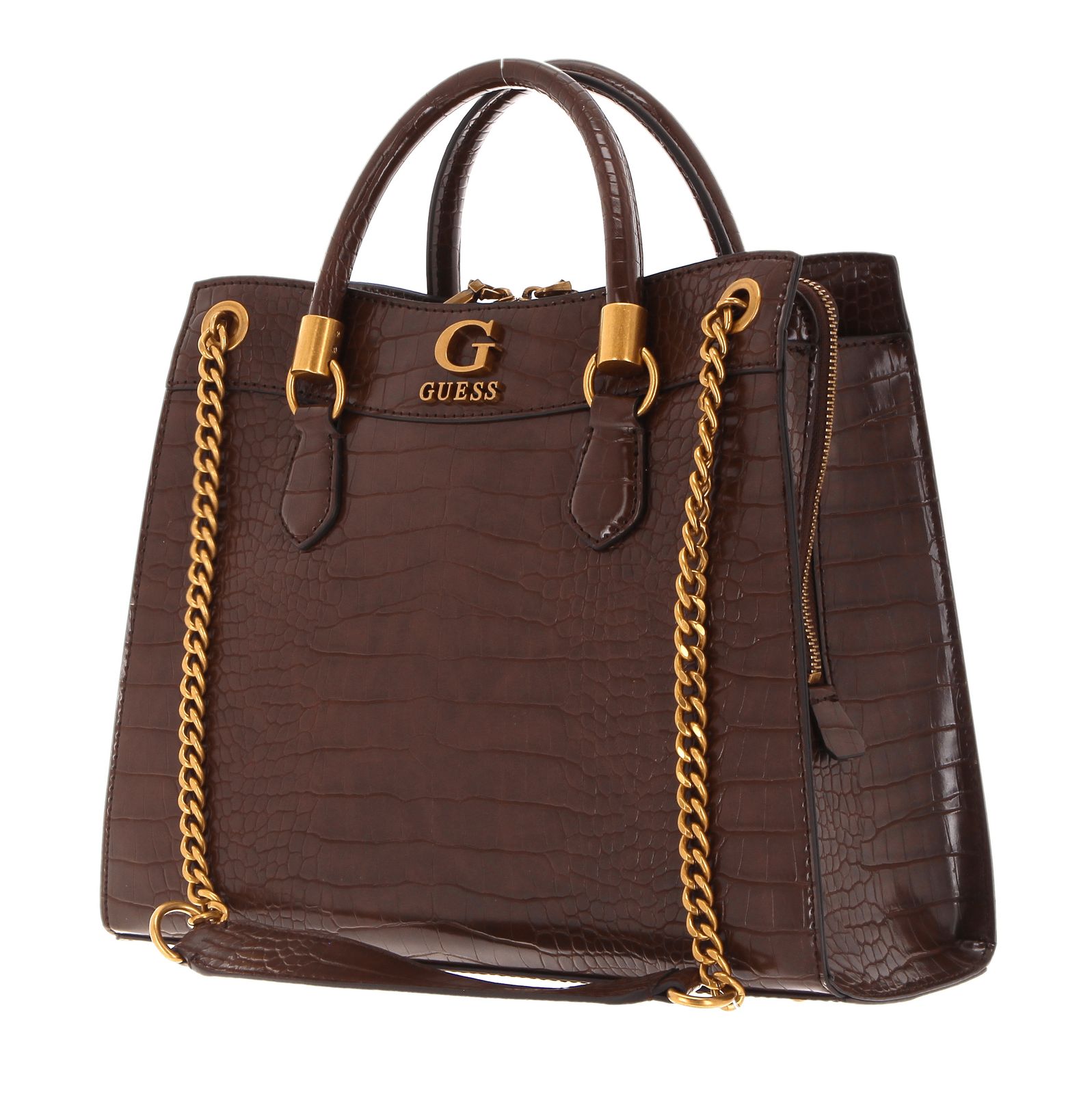 GUESS shoulder bag Nell Croc Girlfriend Satchel Brown Buy bags