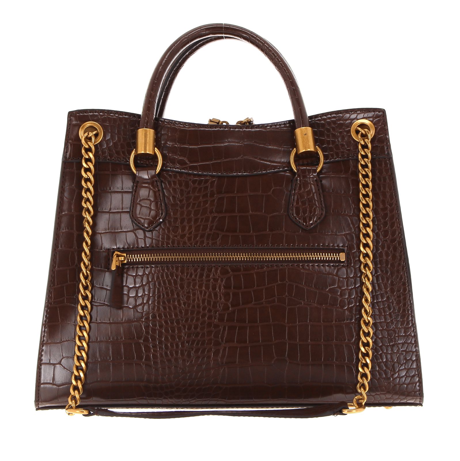 GUESS shoulder bag Nell Croc Girlfriend Satchel Brown | Buy bags