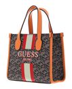 GUESS Silvana Two Compartment Mini Tote Black Logo / Cognac