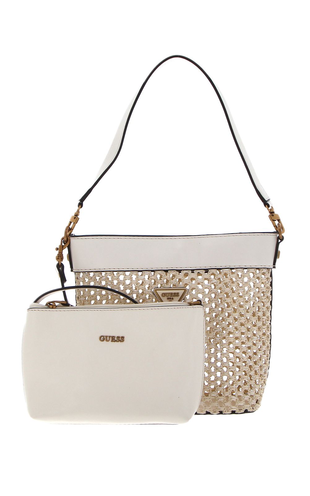GUESS shoulder bag Vikky Drawstring Bucket Ivory Buy bags, purses