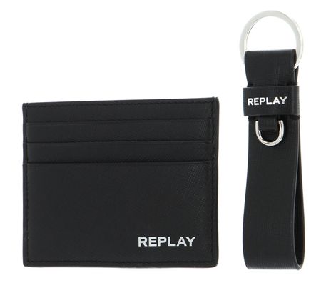 REPLAY Set Wallet + Keyring Black