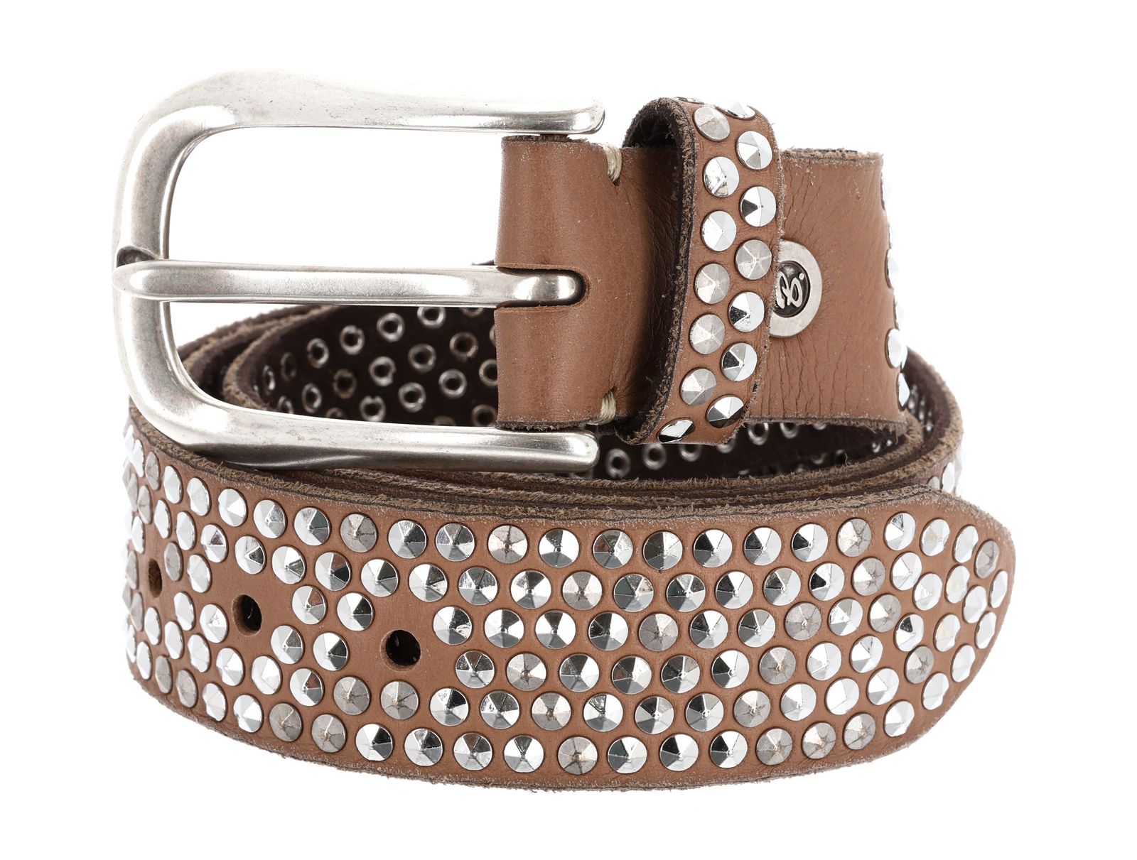 b.belt Zoe Silver Stud Belt W105 Camel
