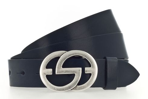 Vanzetti Full Leather Buckel Belt W95 Navy