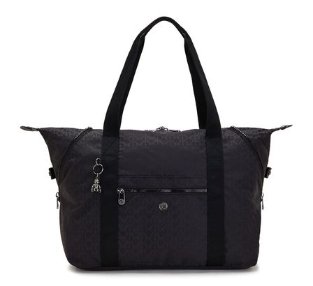 kipling Basic Elevated Eyes Wide Open Art M Medium Tote Signature Blk Q