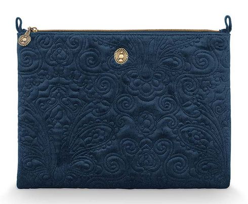 Pip Studio Cosmetic Flat Pouch L Velvet Quilted Days Blue