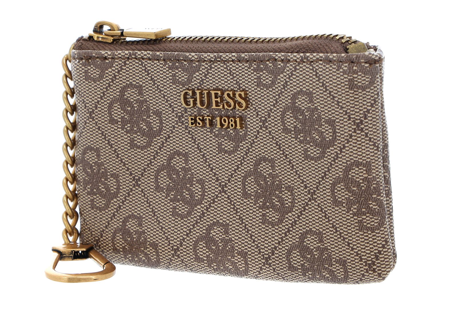 GUESS Izzy SLG Small Zip Pouch Latte Logo / Light Lime