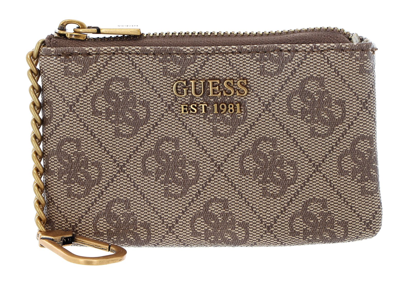 GUESS Izzy SLG Small Zip Pouch Latte Logo / Light Lime GUESS Izzy SLG Small Zip Pouch Latte Logo / Light Lime