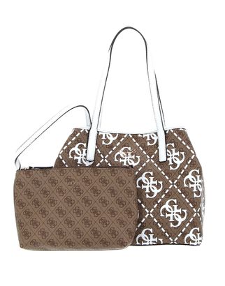 GUESS Vikky Large Tote Latte Logo / White