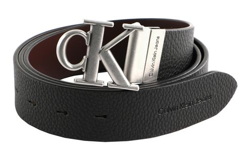 Calvin Klein CKJ Monogram Round Reversible Leather Belt 35MM W95 Black / Bitter Brown