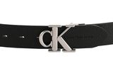 Calvin Klein CKJ Monogram Round Reversible Leather Belt 35MM W85 Black / Bitter Brown
