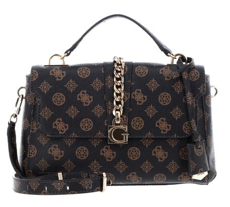 GUESS Tiberia Top Handle Flap Bag Mocha Logo