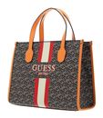 GUESS Silvana Two Compartment Tote Black Logo / Cognac