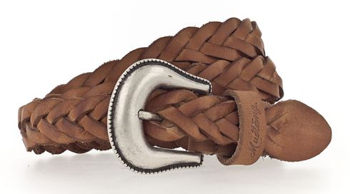 MUSTANG Braided Leather Belt W75 Cognac