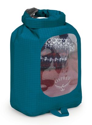 OSPREY｜ (DrySack 3L w/Window Waterfront Blue) Ultralight Windowed Dry Sack 3 L - Gear Organization and