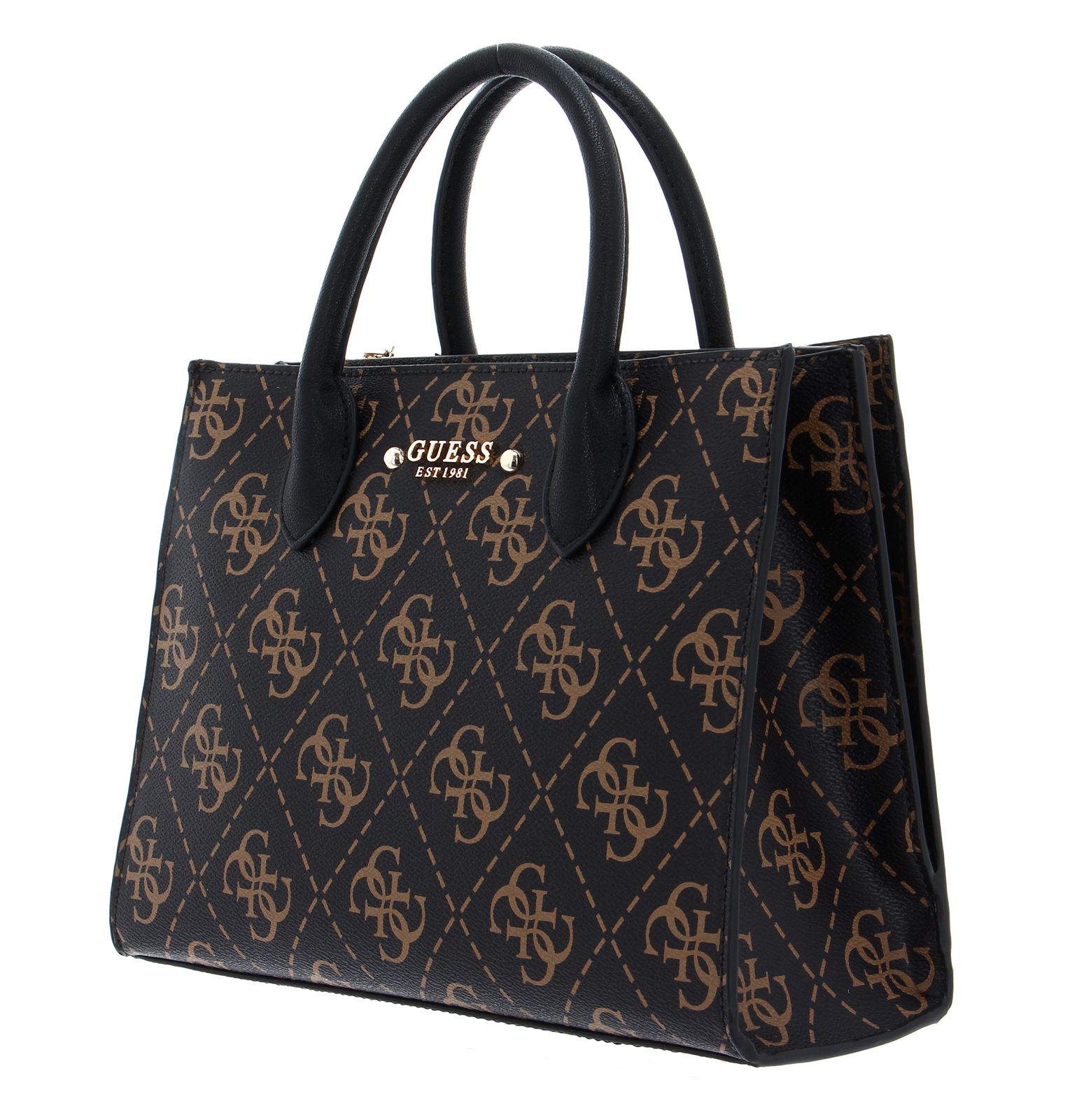 GUESS Rea High Society Satchel Bag Brown Logo GUESS Rea High Society Satchel Bag Brown Logo