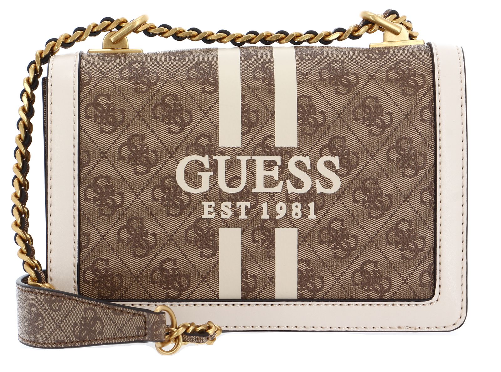 GUESS Abey Flap Crossbody Bag Latte Logo