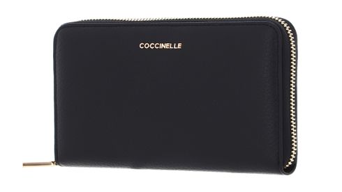 COCCINELLE Metallic Soft Wallet Grained Leather Noir COCCINELLE Metallic Soft Wallet Grained Leather Noir