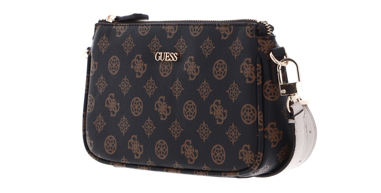 Guess Mocha Logo Noelle Double Pouch Medium Cross Body Bag