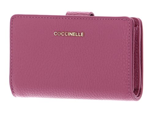 COCCINELLE Metallic Soft Mini Wallet Grained Leather Pulp Pink