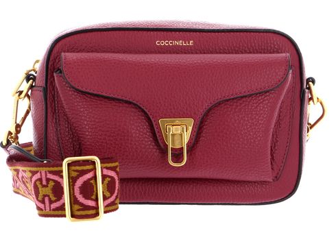 COCCINELLE Beat Soft Ribb Crossbody Bag Grained Leather Garnet Red