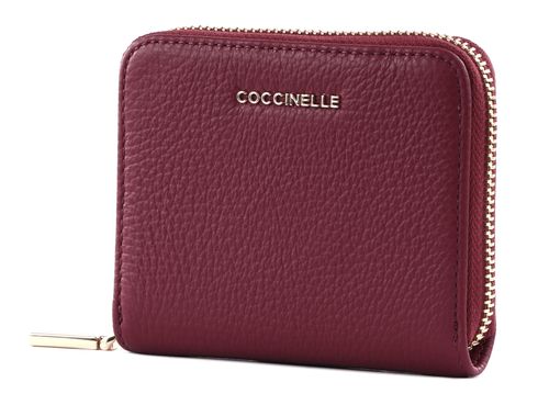 COCCINELLE Metallic Soft Leather Zip Around Wallet Garnet Red