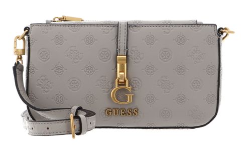 GUESS G James Logo Mini Double Zip Crossbody Bag Taupe Logo