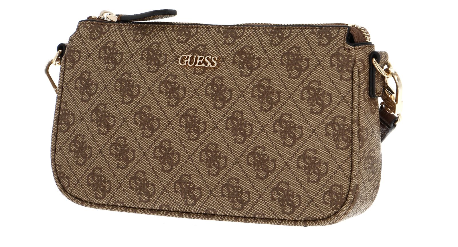 GUESS womens Noelle Double Zip Crossbody, Brown Logo, one size US:  Handbags