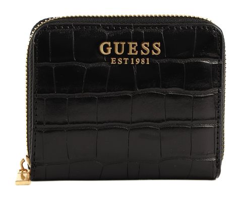 GUESS Laurel II Geldbörse Large Zip Around - Schwarze Lederoptik Wallet Mit Handschlaufe