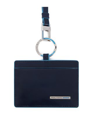 PIQUADRO Blue Square Credit Card Holder With Neck Strap RFID Night Blue