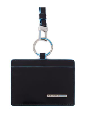 PIQUADRO Blue Square Credit Card Holder With Neck Strap RFID Black