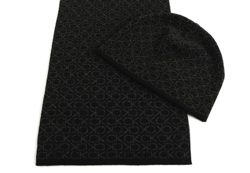 Calvin Klein Soft Giftset Monogram Beanie + Scarf Black Classic Mono