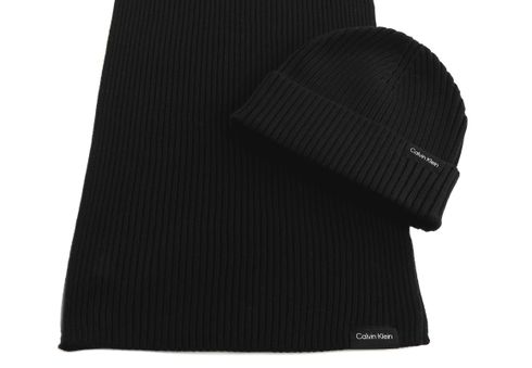 Calvin Klein Soft Giftset Classic Cotton Beanie Scarf Black