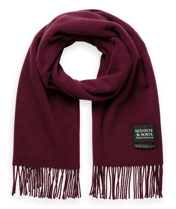 SCOTCH & SODA Virgin Wool Fringed Woven Scarf Berry Wine