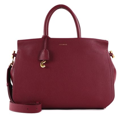 COCCINELLE Blue Soft Handbag Grained Leather Garnet Red