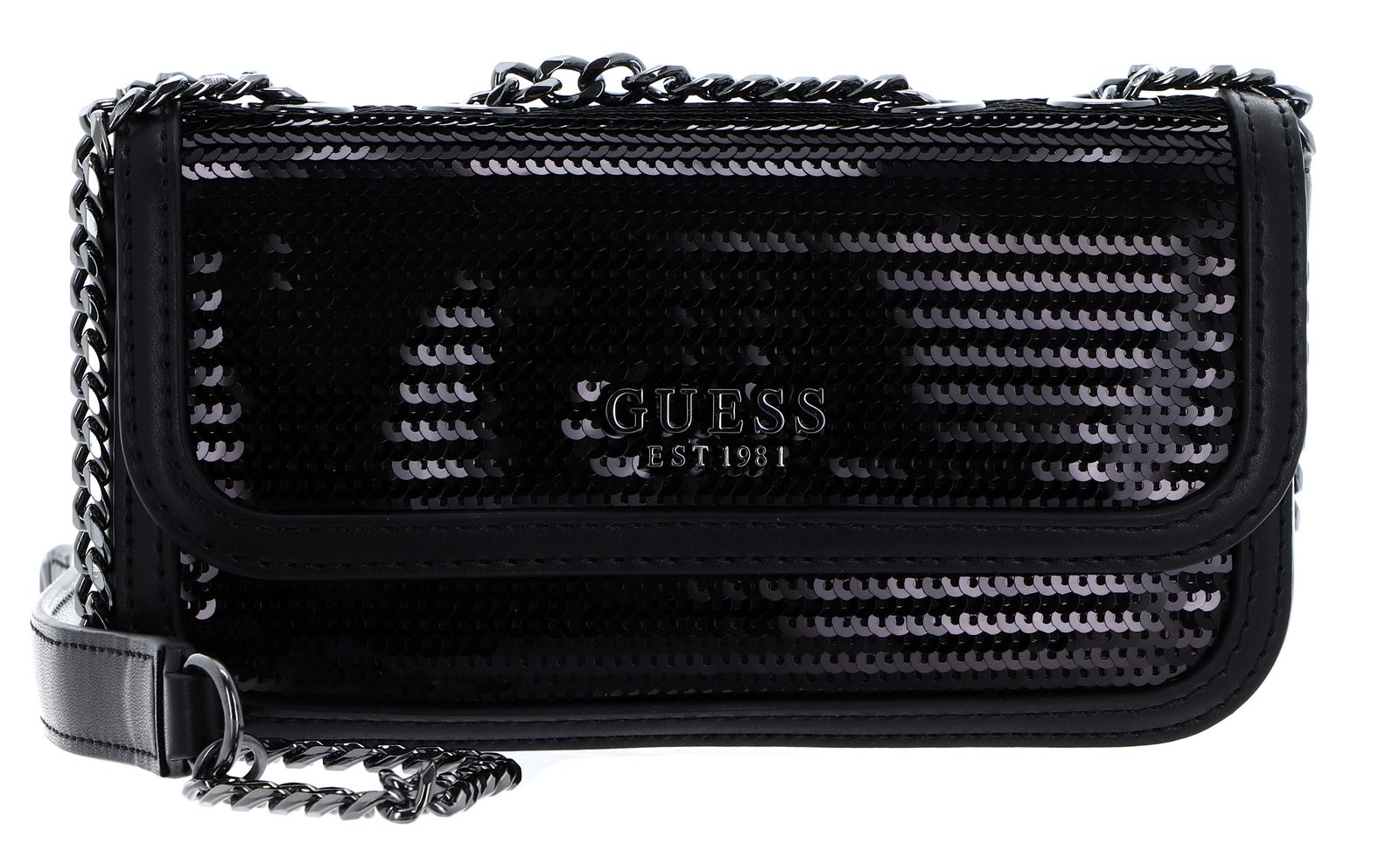 GUESS Borsa Tia Convertible Crossbody In PU Nero Trapuntato – 26cm Con Catena