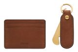 FOSSIL Steven Card Case and Keyfob Bottle Opener Gift Set Medium Brown