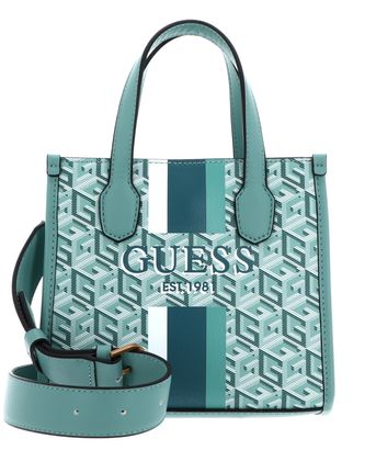 GUESS Silvana Two Compartment Mini Tote Turquoise Logo